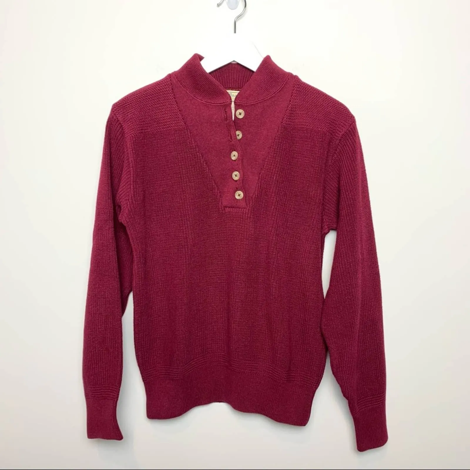 80s L.L. Bean Maroon Sweater Button Down Bib Pullover Crewneck 90s Medium