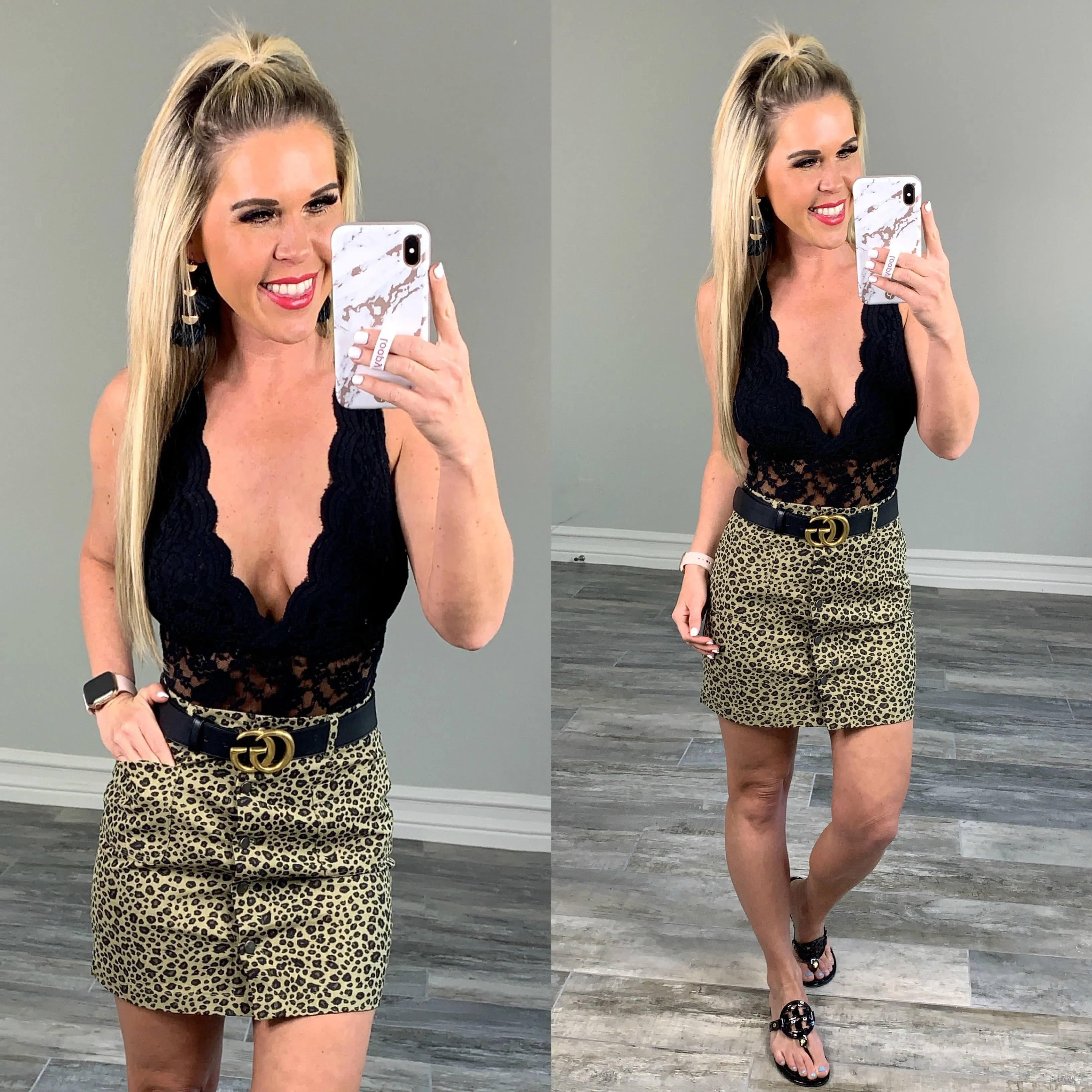 Animal Print Button Front Skirt