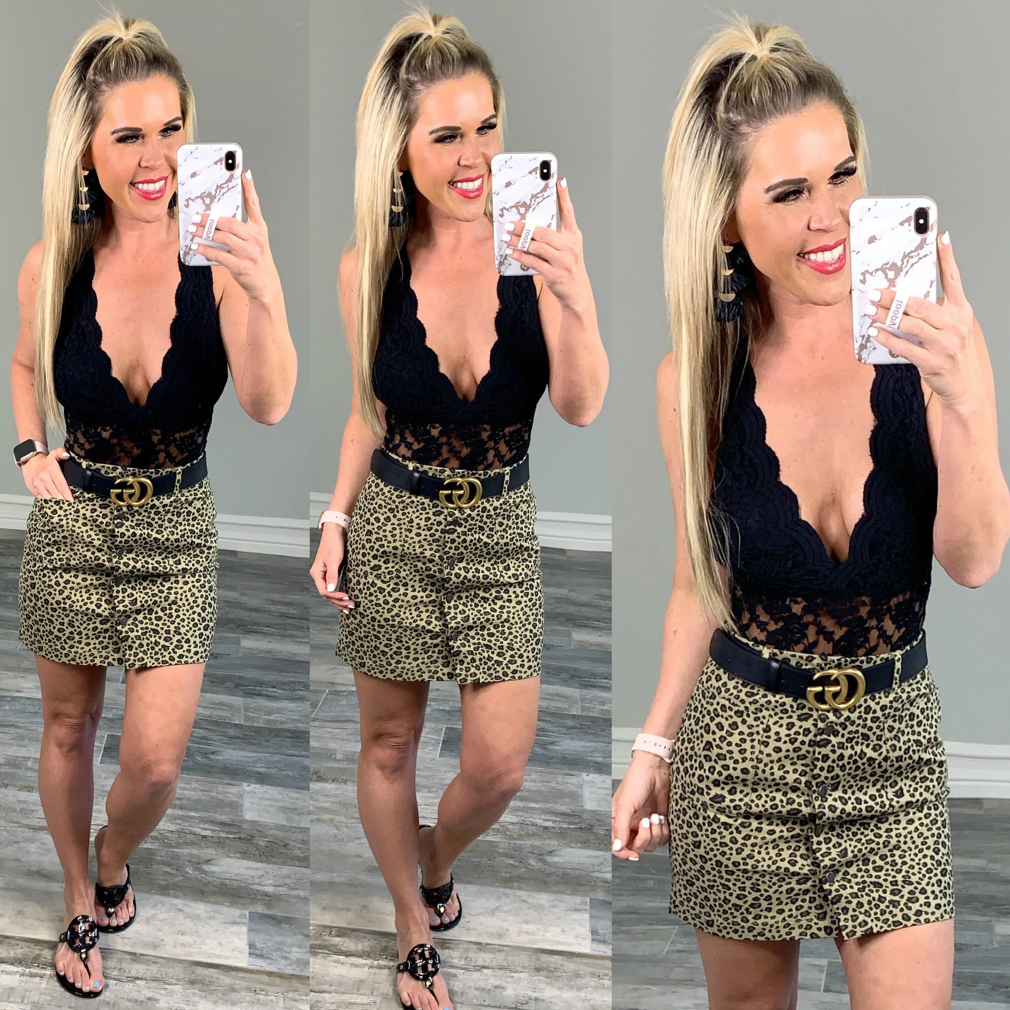 Animal Print Button Front Skirt