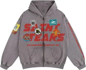 Arnodefrance Men Vintage Washed Graphic Zip Up Hoodies Printing Graffiti Hoodie Cotton Warm Pullover Coat Outerwear