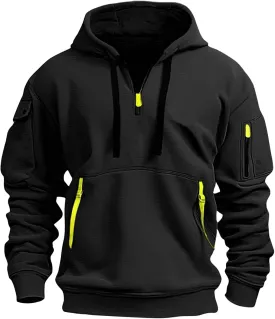 Azeralia Hoodies for Men Long Sleeve Half Zipper Pullover Printed Drawstring Oversized Sweatshirt Casual Loose Outfits