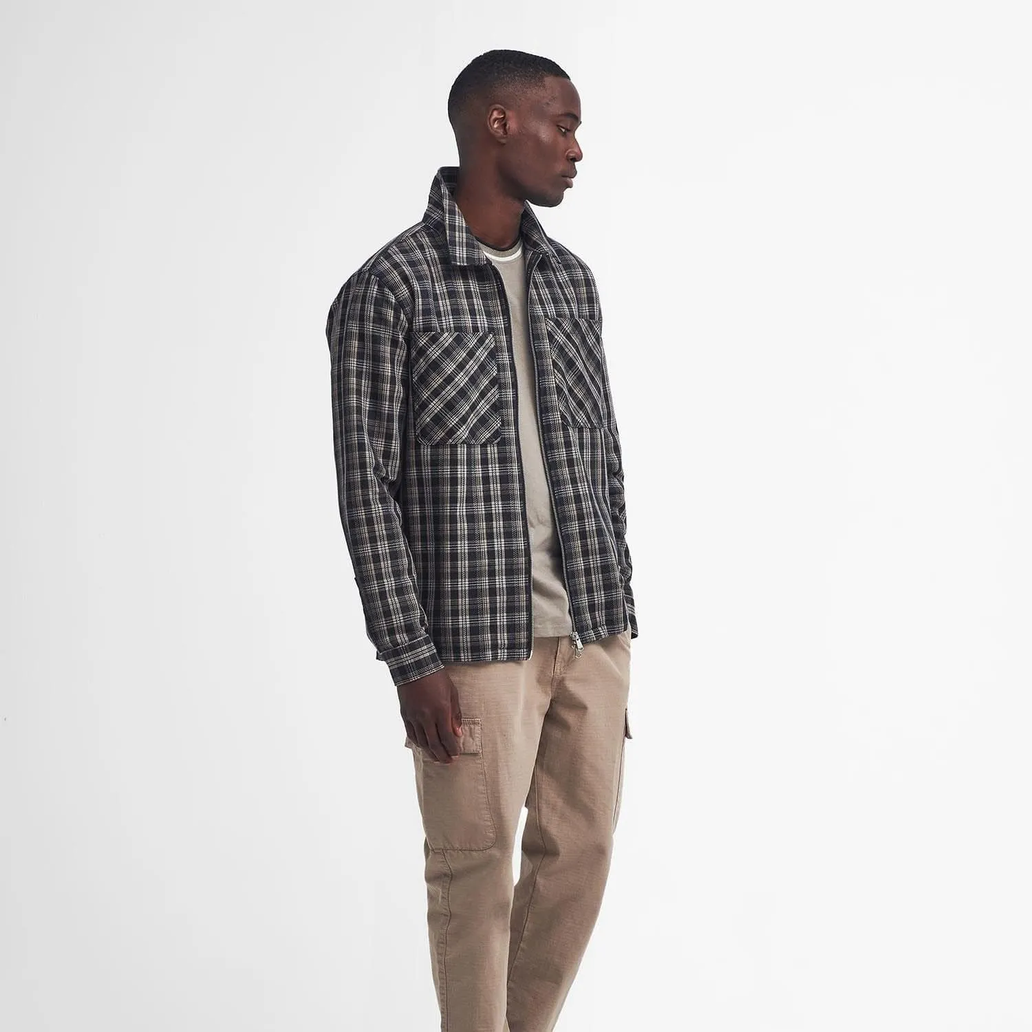Barbour International Phoenix Check Overshirt In Charcoal Mix