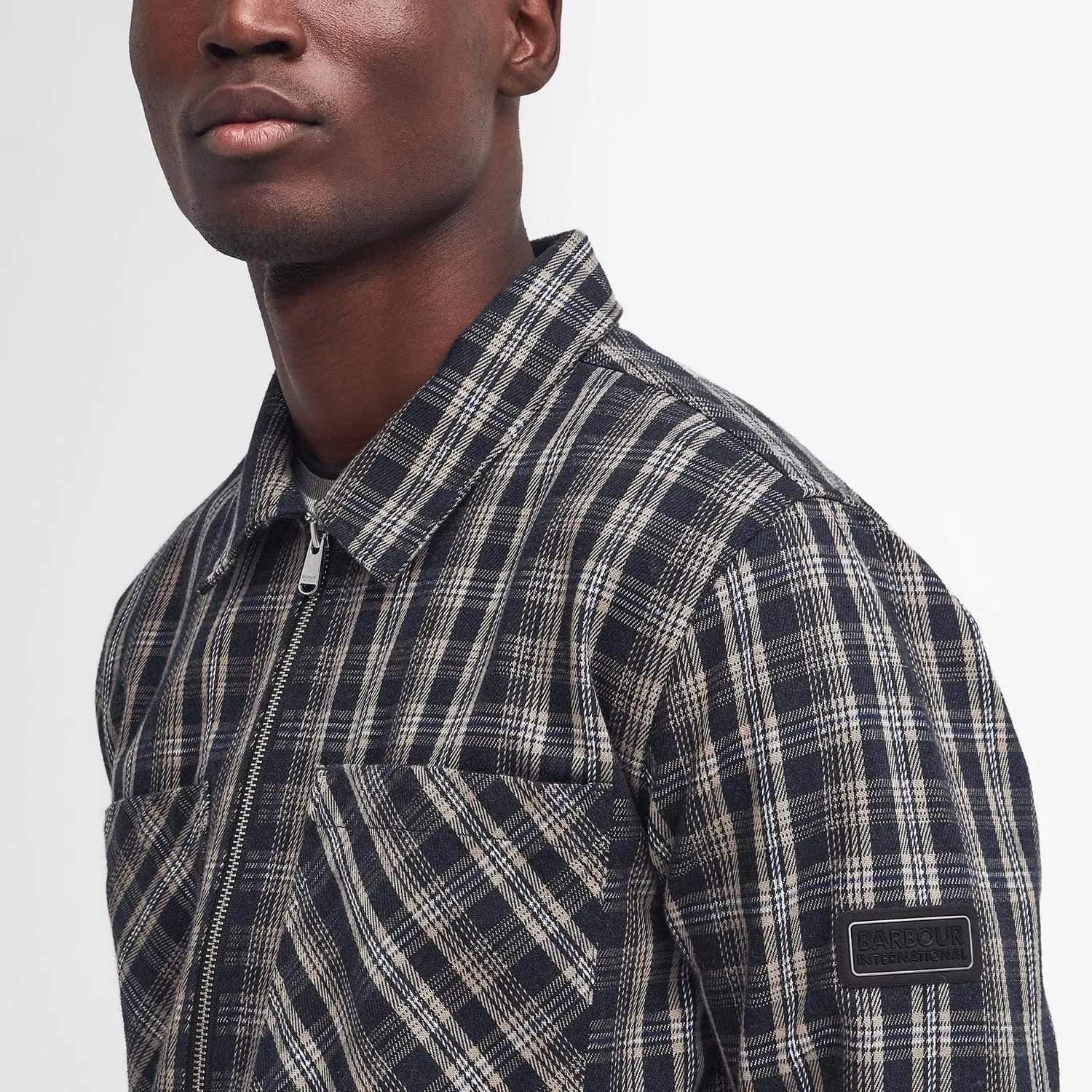 Barbour International Phoenix Check Overshirt In Charcoal Mix