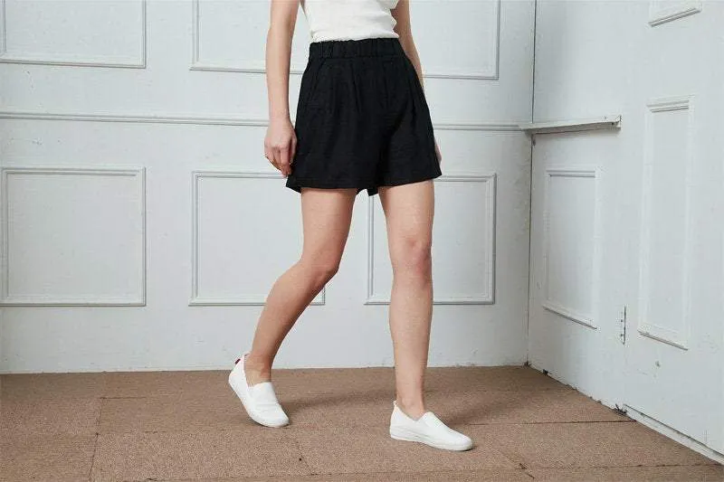 Black High waist Linen Shorts ,linen shorts, Elastic Waist shorts, linen Summer shorts, Handmade Clothing For Women C1395