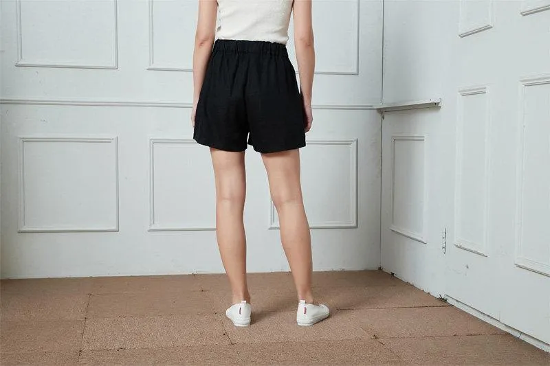 Black High waist Linen Shorts ,linen shorts, Elastic Waist shorts, linen Summer shorts, Handmade Clothing For Women C1395
