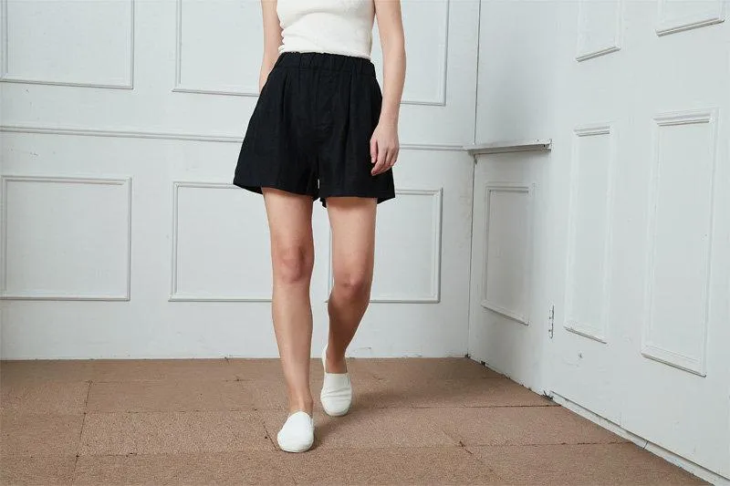 Black High waist Linen Shorts ,linen shorts, Elastic Waist shorts, linen Summer shorts, Handmade Clothing For Women C1395