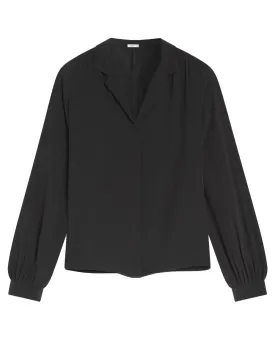 Black V Neck Silk Blouse