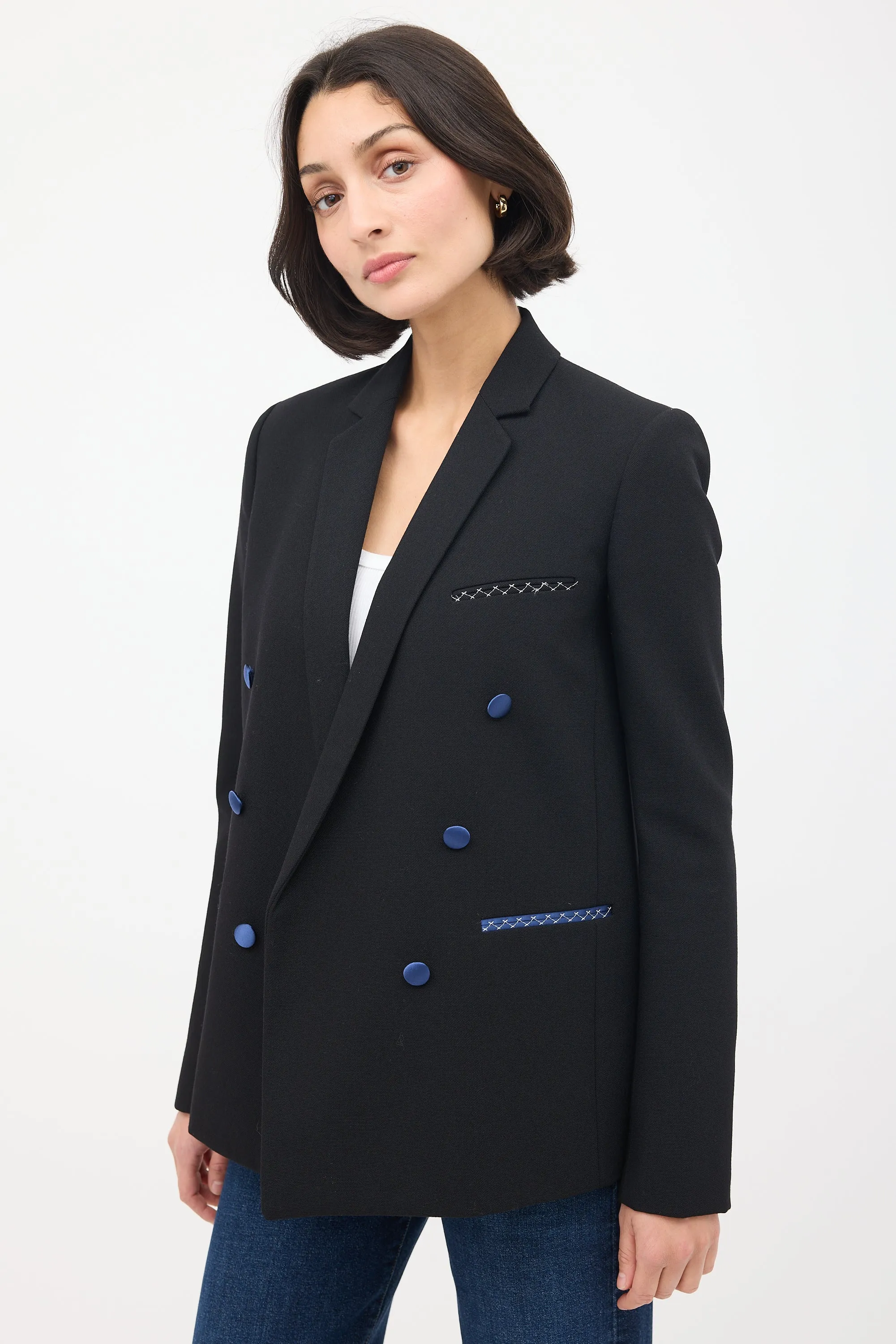 Black Wool & Silk Double Breasted Blazer