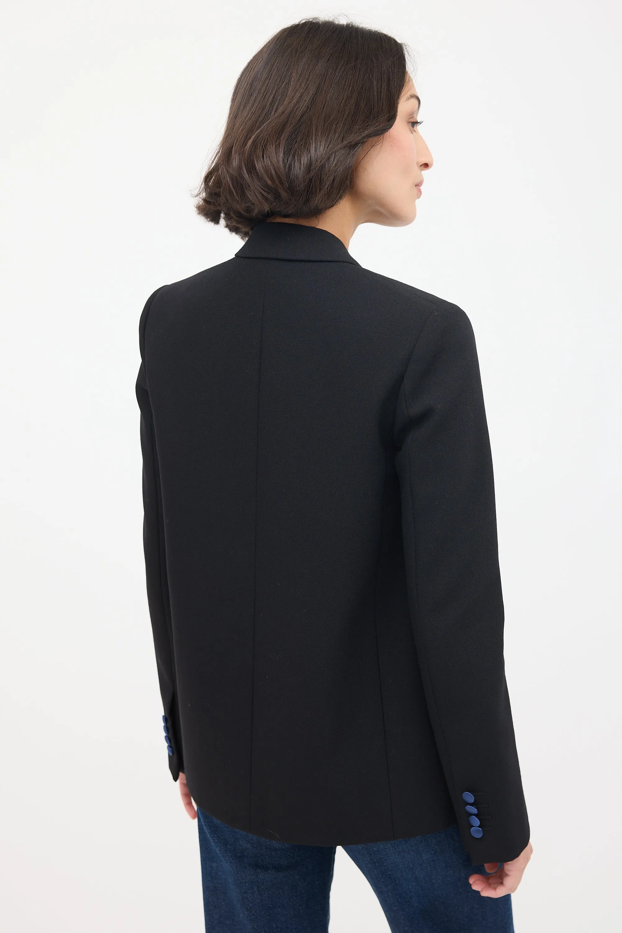 Black Wool & Silk Double Breasted Blazer