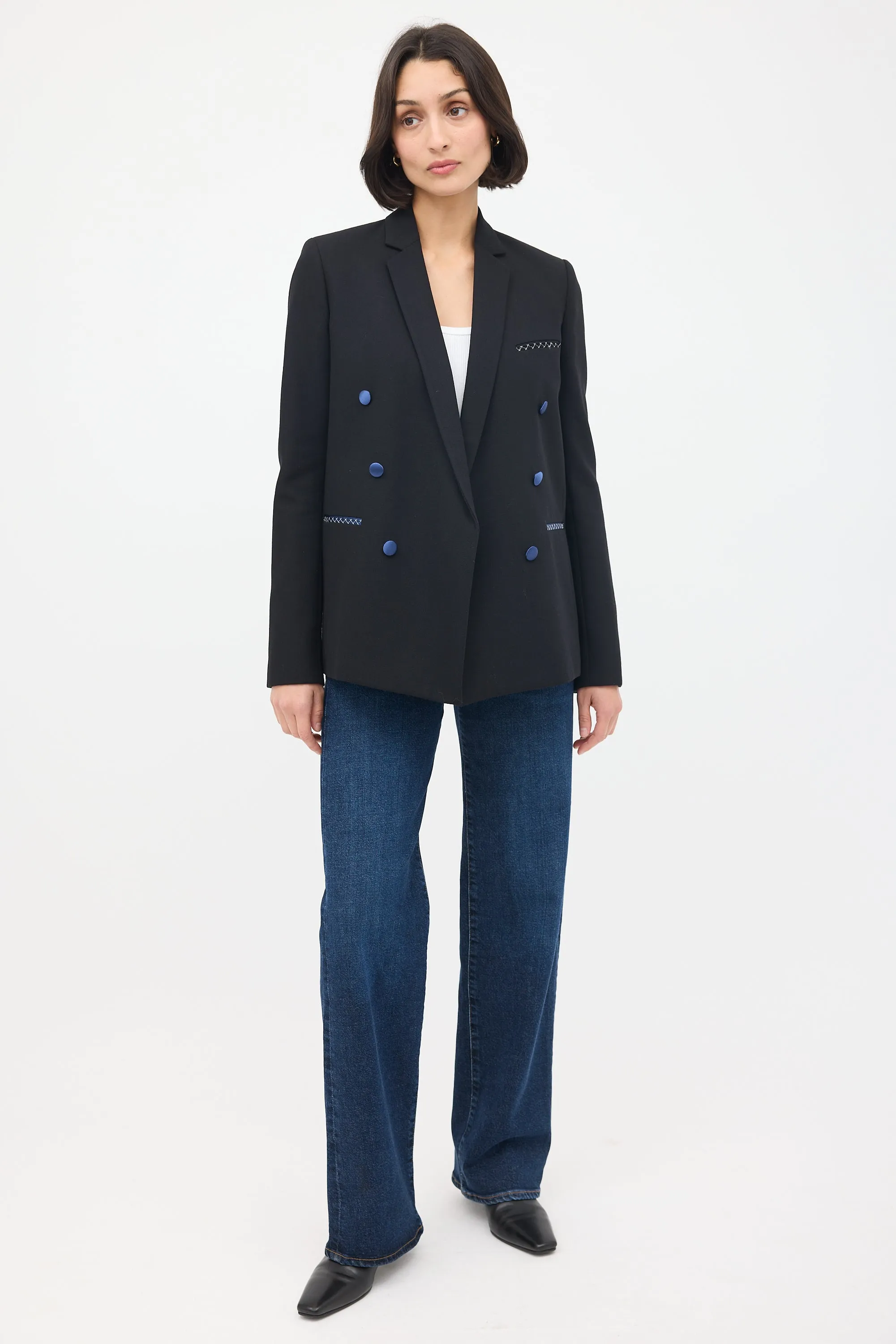 Black Wool & Silk Double Breasted Blazer
