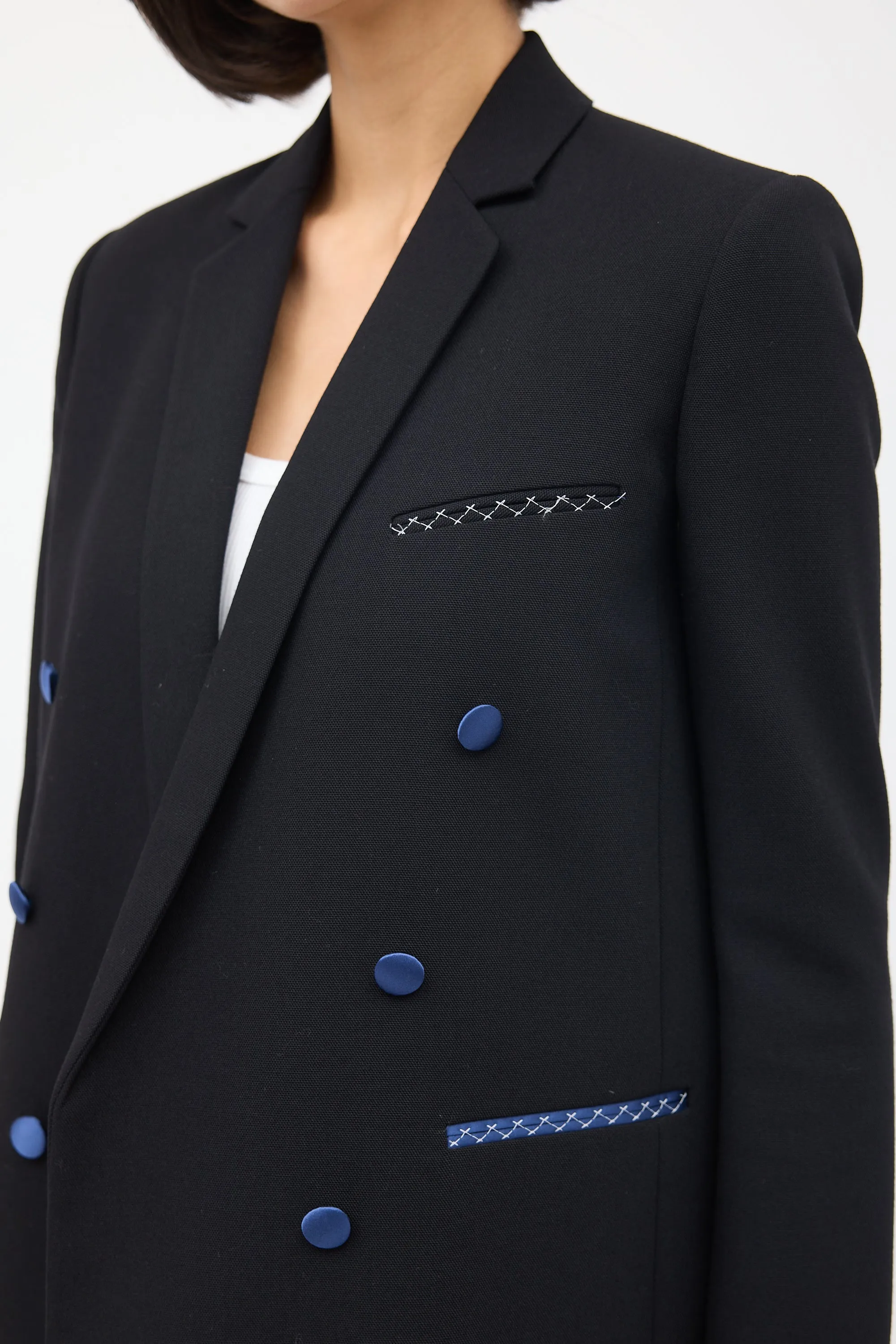 Black Wool & Silk Double Breasted Blazer