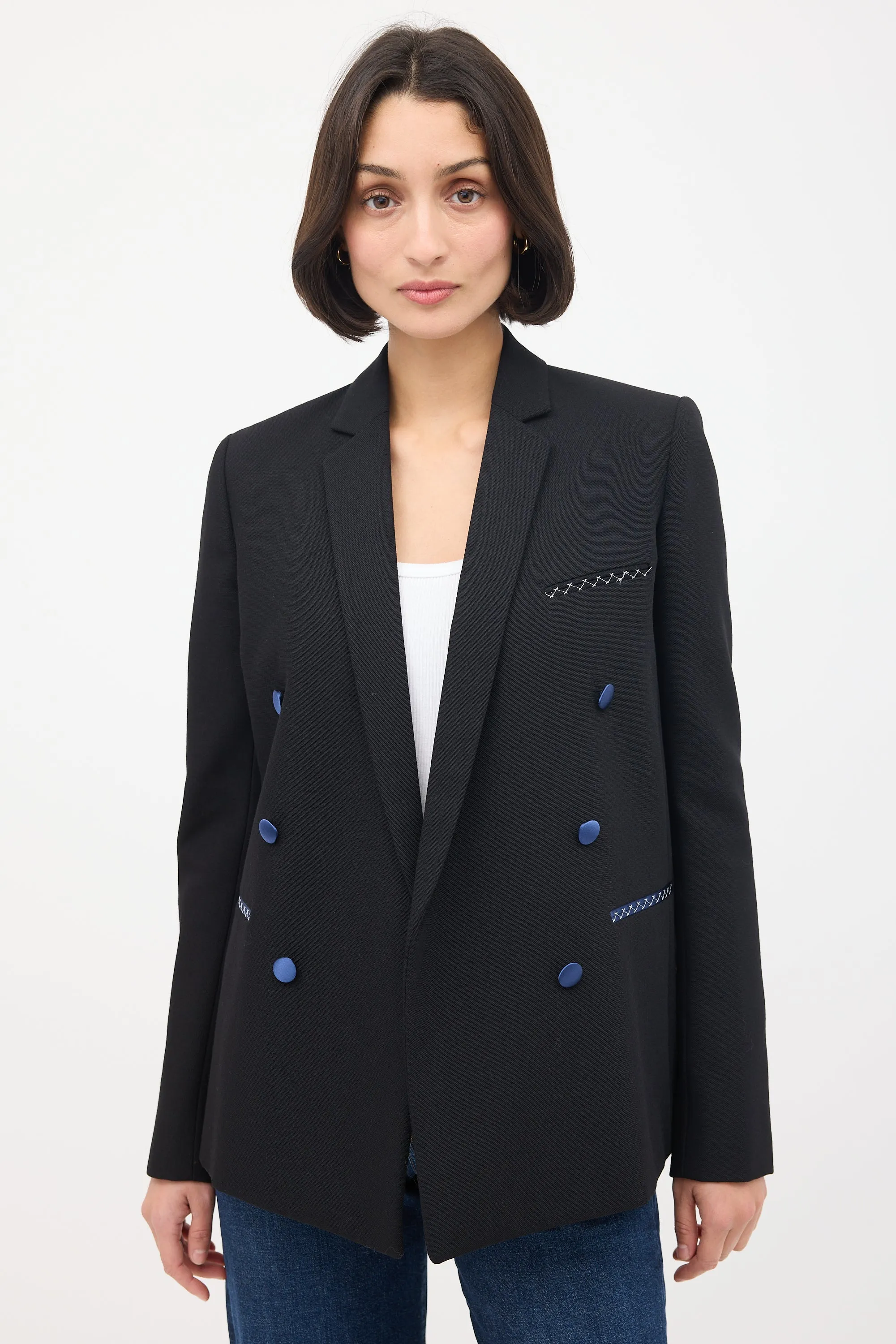 Black Wool & Silk Double Breasted Blazer