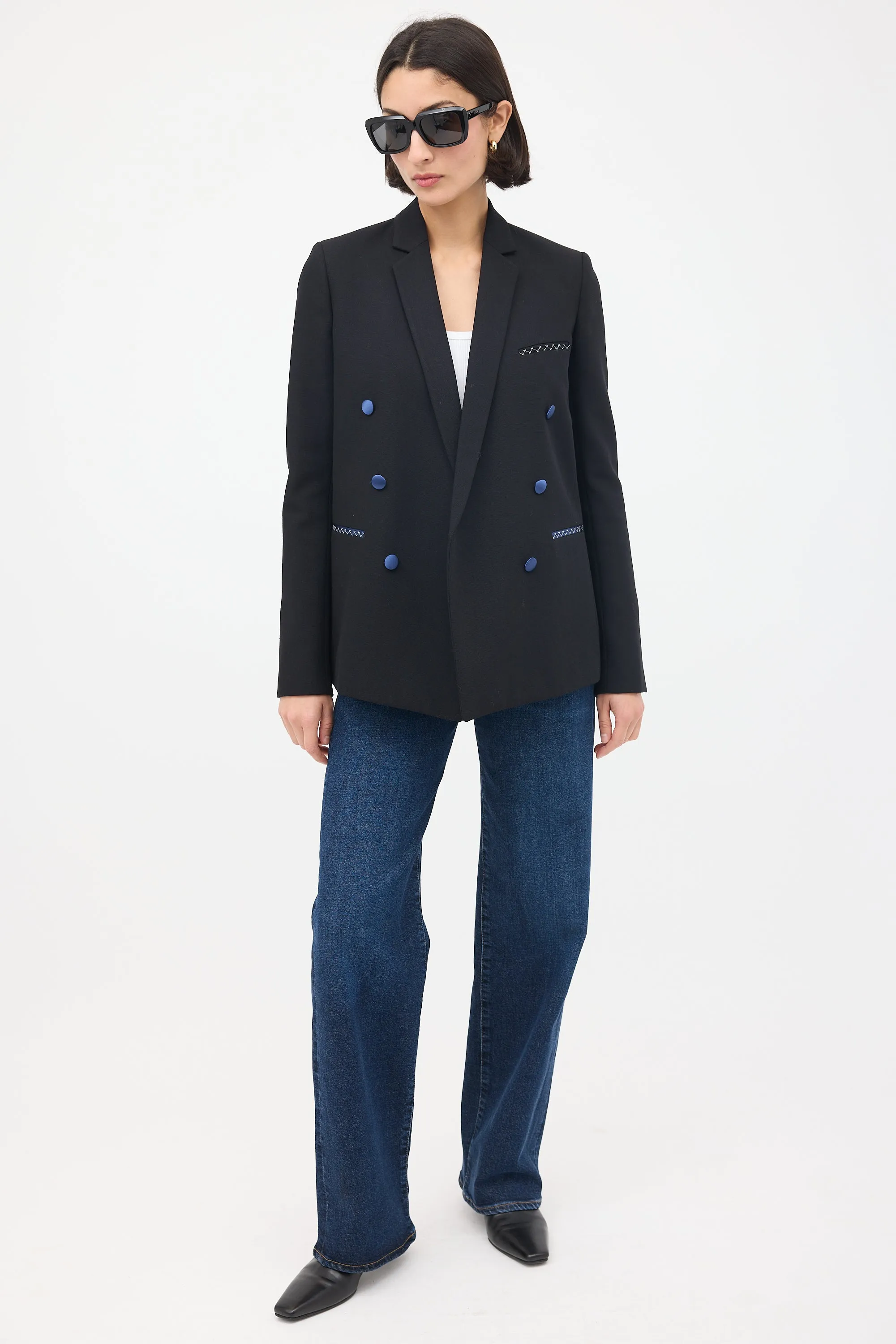 Black Wool & Silk Double Breasted Blazer