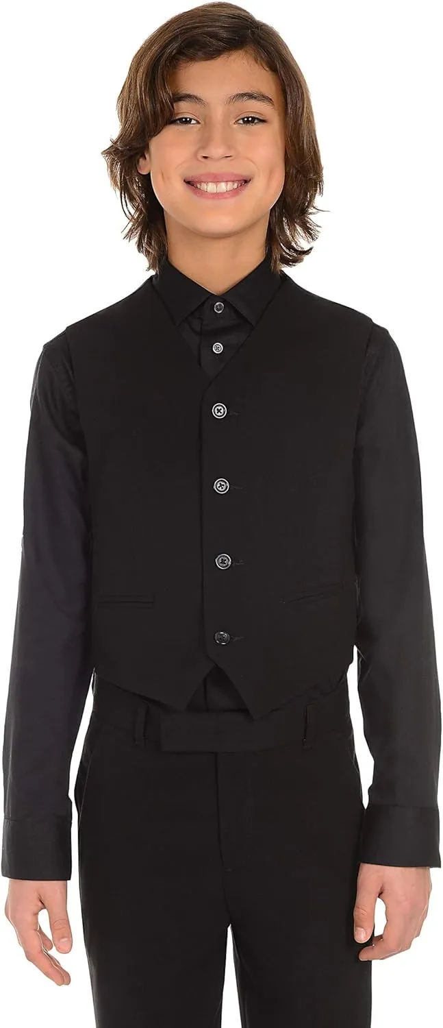 Calvin Klein Boys' Formal Suit Vest, Tailored Fit & Adjustable Back Strap, 4-button Single Breasted Closure & 2 Slit Pockets