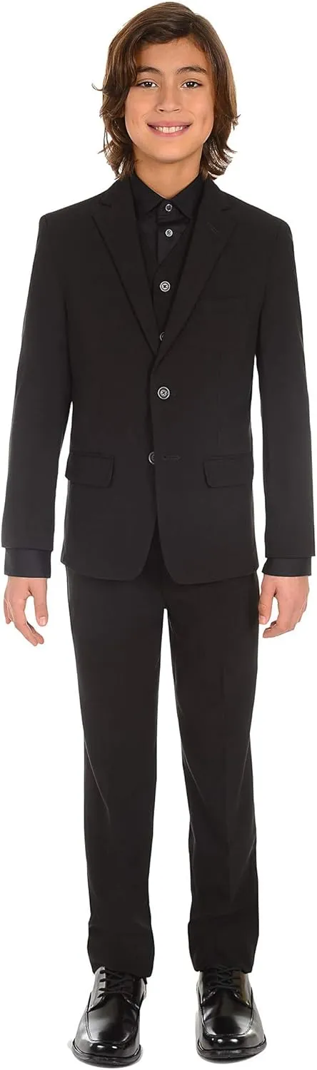 Calvin Klein Boys' Formal Suit Vest, Tailored Fit & Adjustable Back Strap, 4-button Single Breasted Closure & 2 Slit Pockets