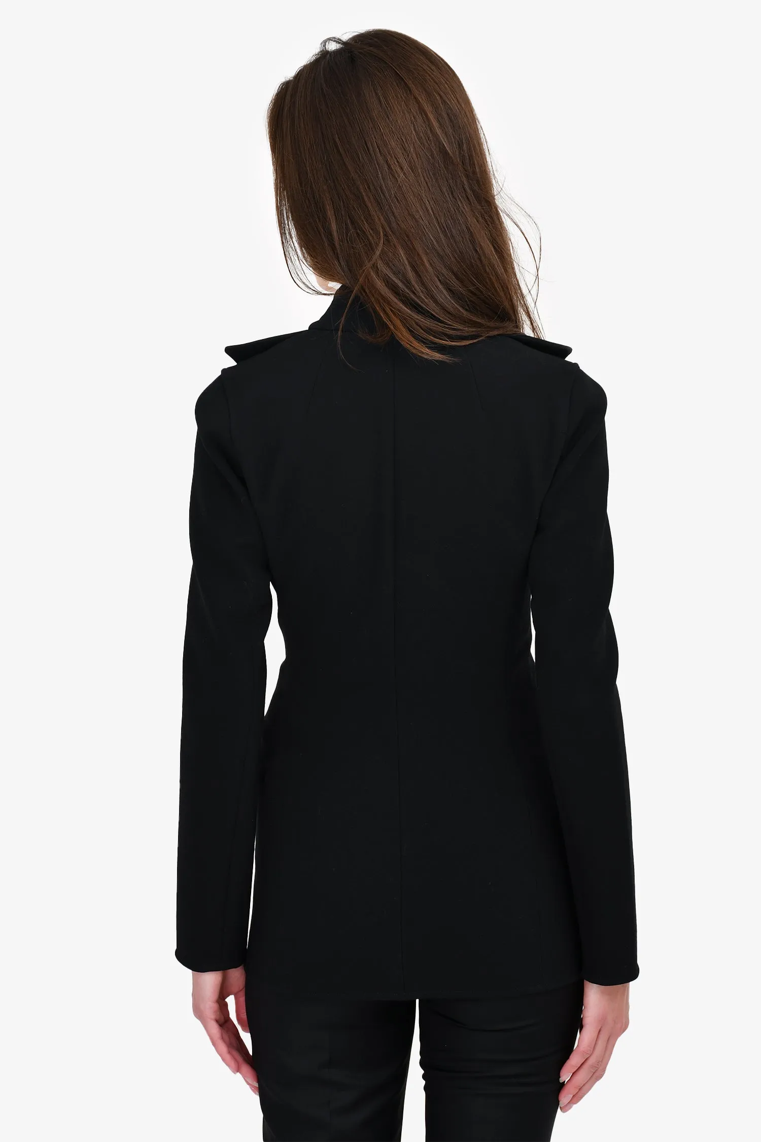 Celine Black Wool Silver Button Peak Lapel Blazer Size 36