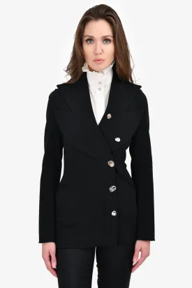 Celine Black Wool Silver Button Peak Lapel Blazer Size 36