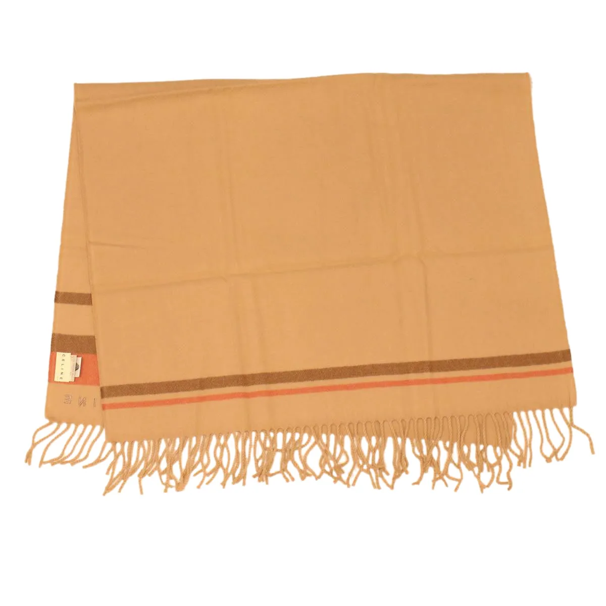 CELINE Scarf Wool Beige Red FIT6003813 Auth 43803