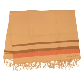 CELINE Scarf Wool Beige Red FIT6003813 Auth 43803