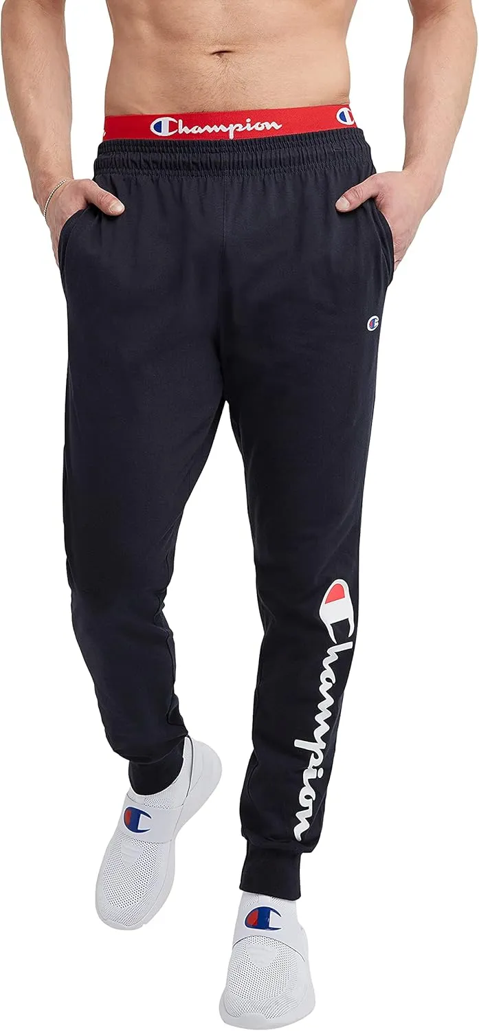 Champion Men's Everyday Joggers, Cotton Knit Jog Pants Left Hip C Logo, Navy-586296, Large