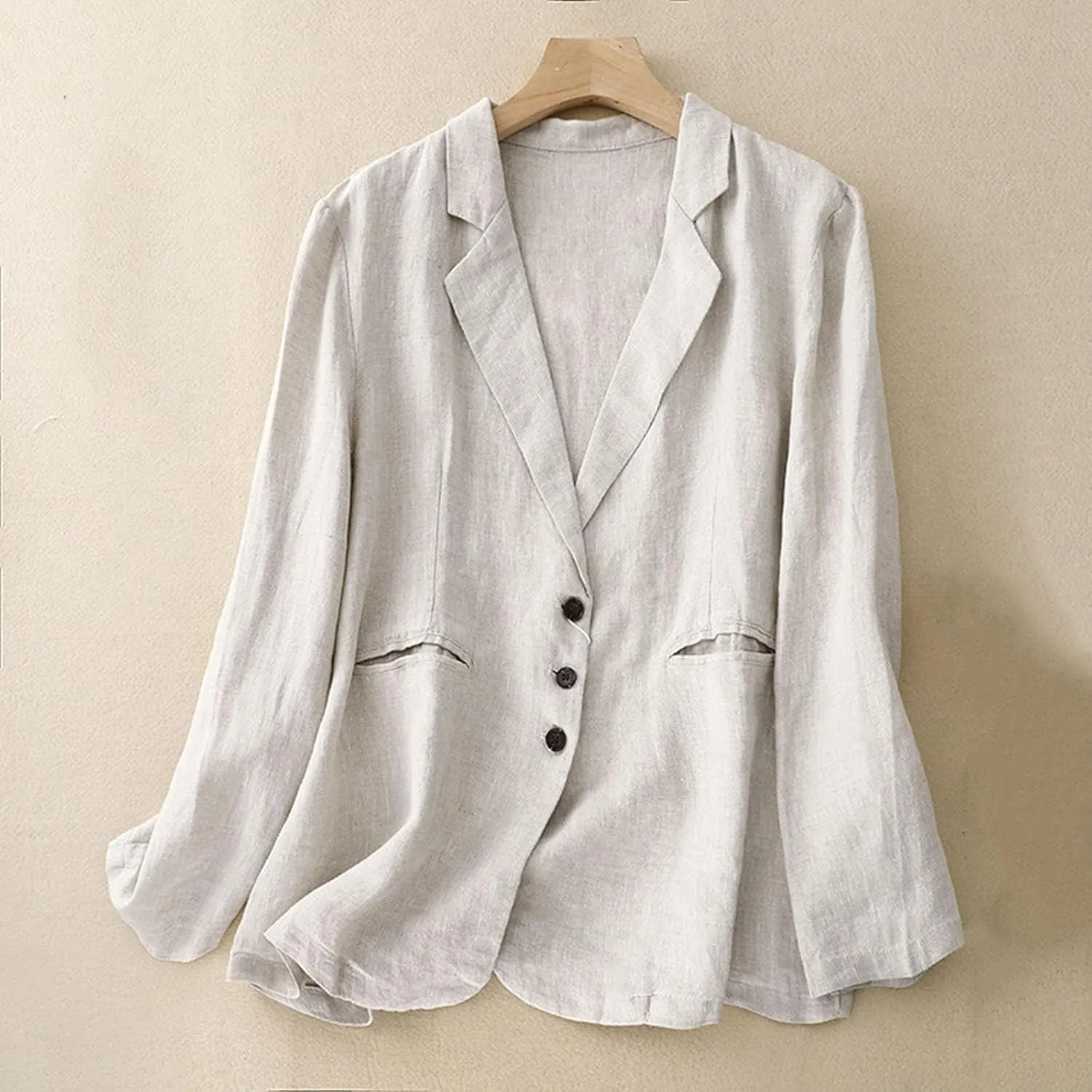 Cotton Linen Blazer for Women Long Sleeve Loose Casual Blazer Jackets Lightweight Spring Summer Work Suit Jacket