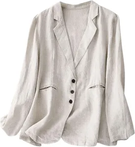 Cotton Linen Blazer for Women Long Sleeve Loose Casual Blazer Jackets Lightweight Spring Summer Work Suit Jacket