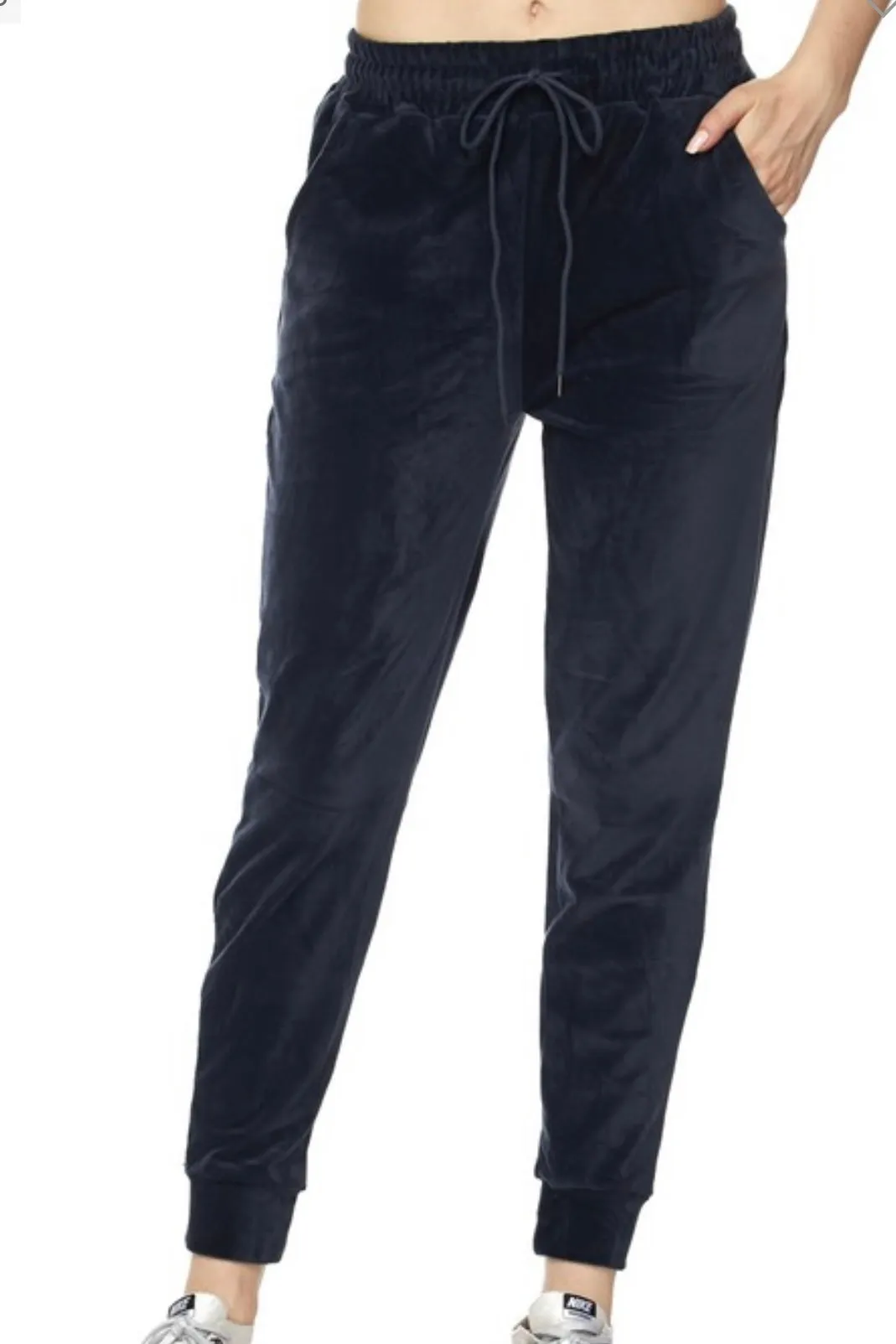 CURVY RELAXED FIT TIE WAIST VELVET JOGGERS