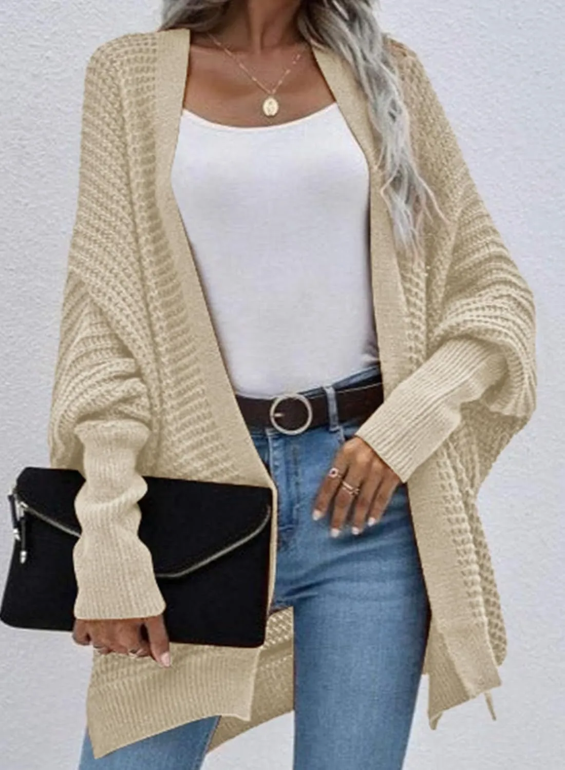 Dokotoo Women's 2025 Fashion Casual Oversized Open Front Batwing Long Sleeve Chunky Knit Cardigans Sweaters Outerwear Coats