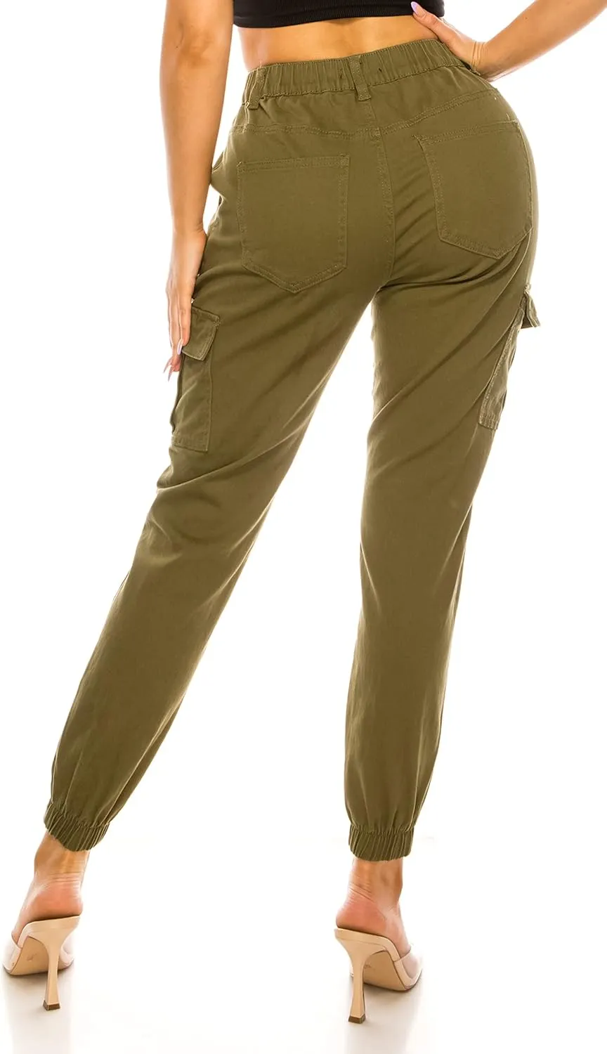 Double Denim January 5th Women's High Waist Cargo Jogger Pants Elastic Waistband Casual Tapered Sweatpants with 6 Pockets