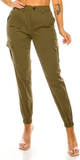 Double Denim January 5th Women's High Waist Cargo Jogger Pants Elastic Waistband Casual Tapered Sweatpants with 6 Pockets