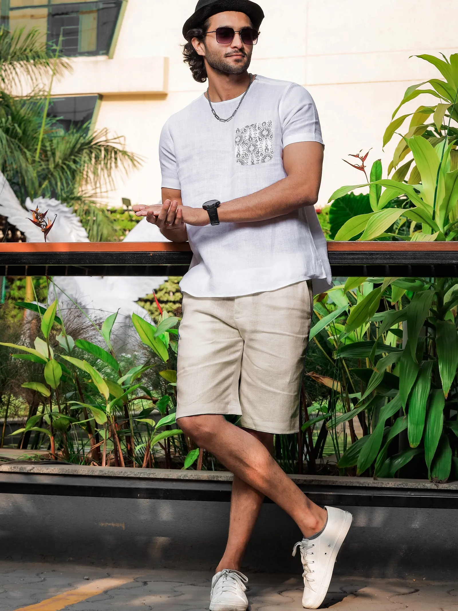 Draw String Pure Linen Shorts - Ecru