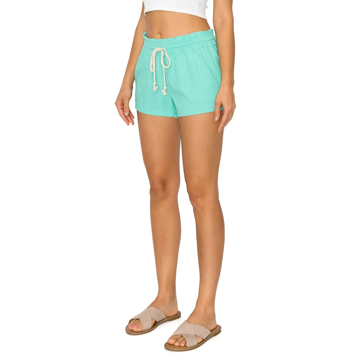 Drawstring Linen Shorts - Aqua