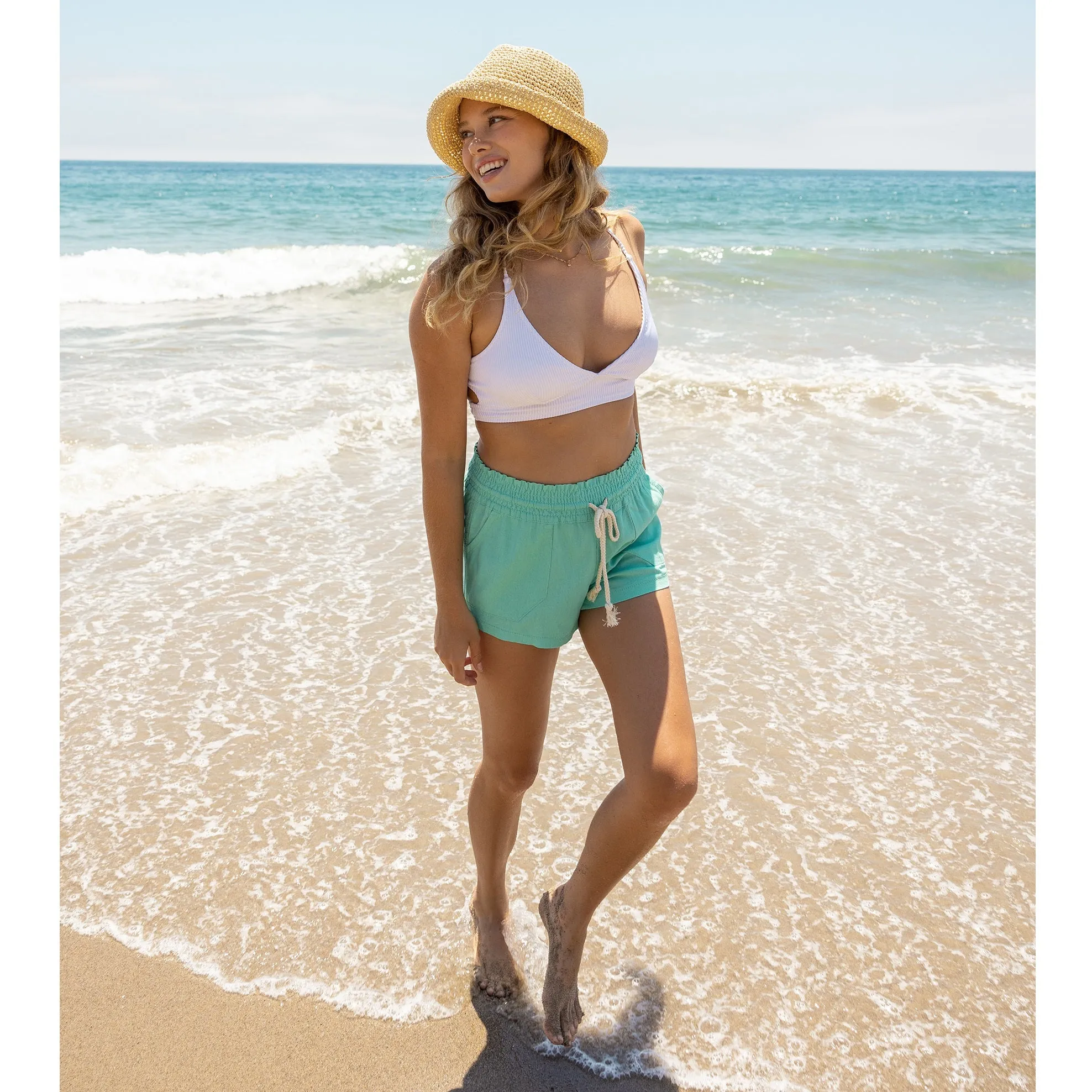 Drawstring Linen Shorts - Aqua