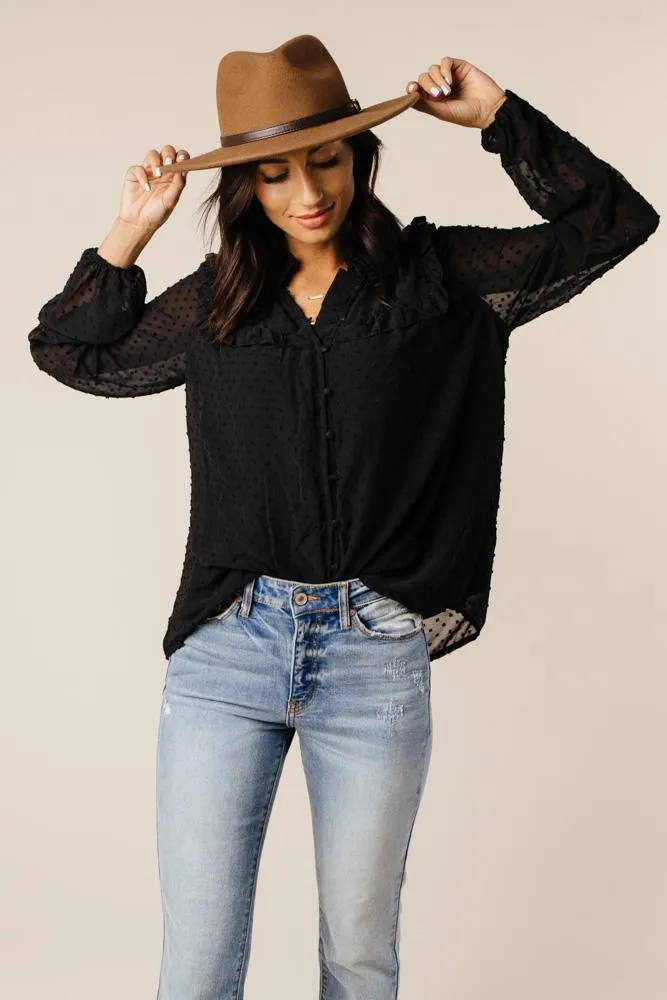 Emilie Dot Print Top in Black