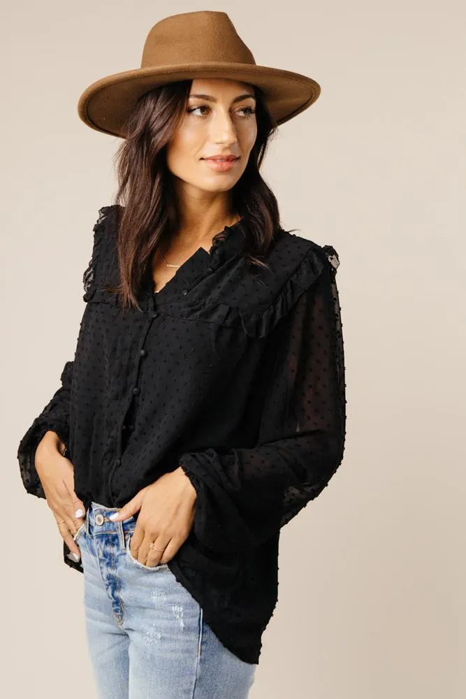 Emilie Dot Print Top in Black