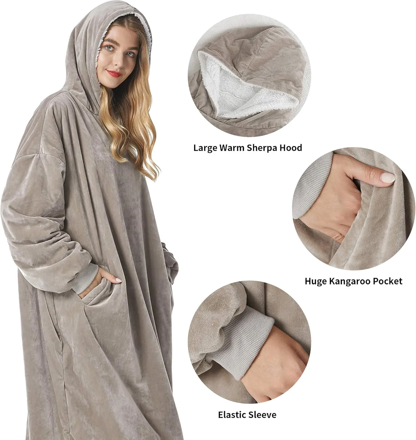 Felicigeely Blanket Hoodie Wearable Blanket Sweatshirt Oversized Hooded Blanket Sweater Gift for Women