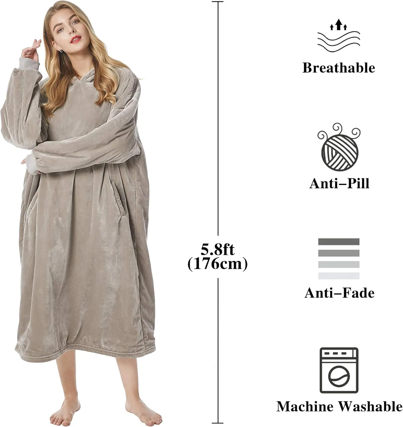 Felicigeely Blanket Hoodie Wearable Blanket Sweatshirt Oversized Hooded Blanket Sweater Gift for Women