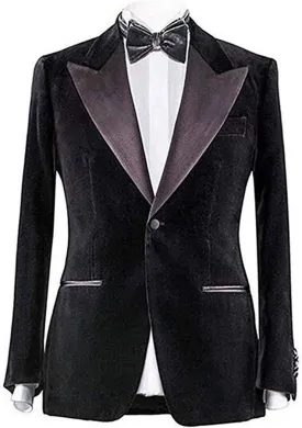 GATMSTZ Men Peak Lapel Regular Fit Velvet Jacket One Button Wedding Party Blazer