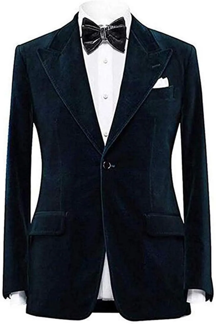 GATMSTZ Men Peak Lapel Regular Fit Velvet Jacket One Button Wedding Party Blazer