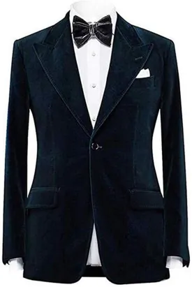 GATMSTZ Men Peak Lapel Regular Fit Velvet Jacket One Button Wedding Party Blazer