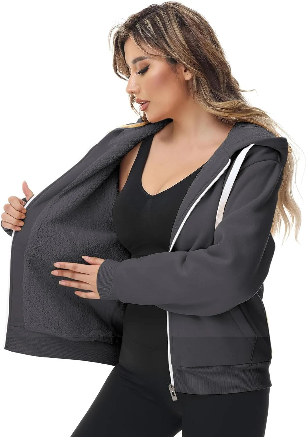 GEEK LIGHTING Hoodies for Women Sherpa Lined Jacket Winter Fleece Lining Zip Up Sweatshirt