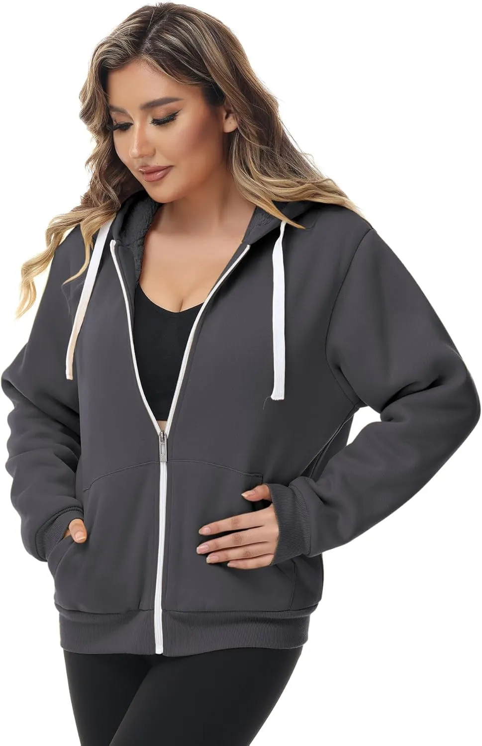 GEEK LIGHTING Hoodies for Women Sherpa Lined Jacket Winter Fleece Lining Zip Up Sweatshirt