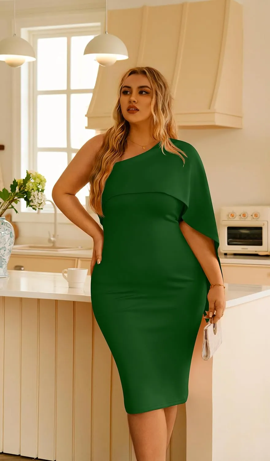 GOBLES Women's Summer Sexy One Shoulder Ruffle Bodycon Midi Cocktail Dress
