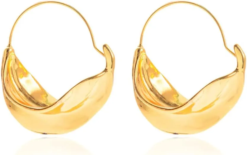 Gold Earrings Chunky Basket Fulani Earrings for Women Dangle Earrings Round Hammered Earring