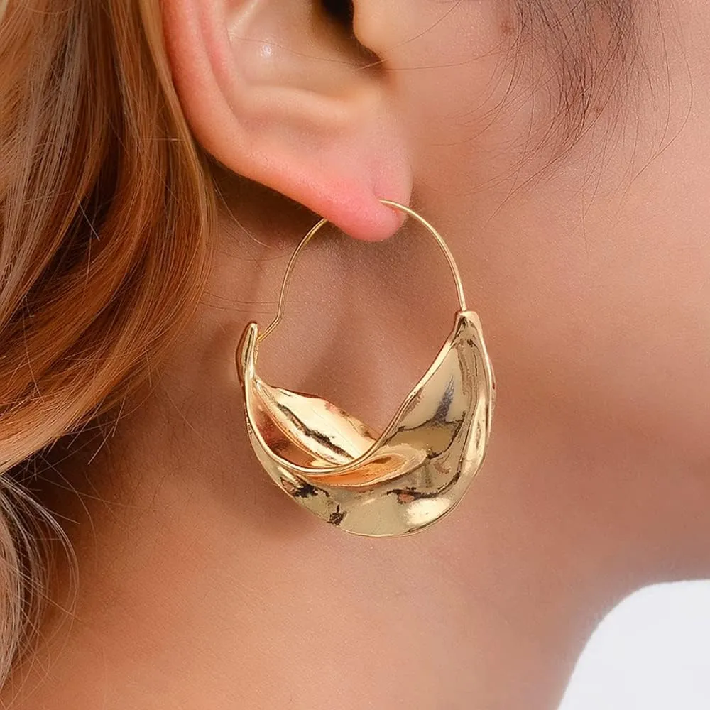 Gold Earrings Chunky Basket Fulani Earrings for Women Dangle Earrings Round Hammered Earring