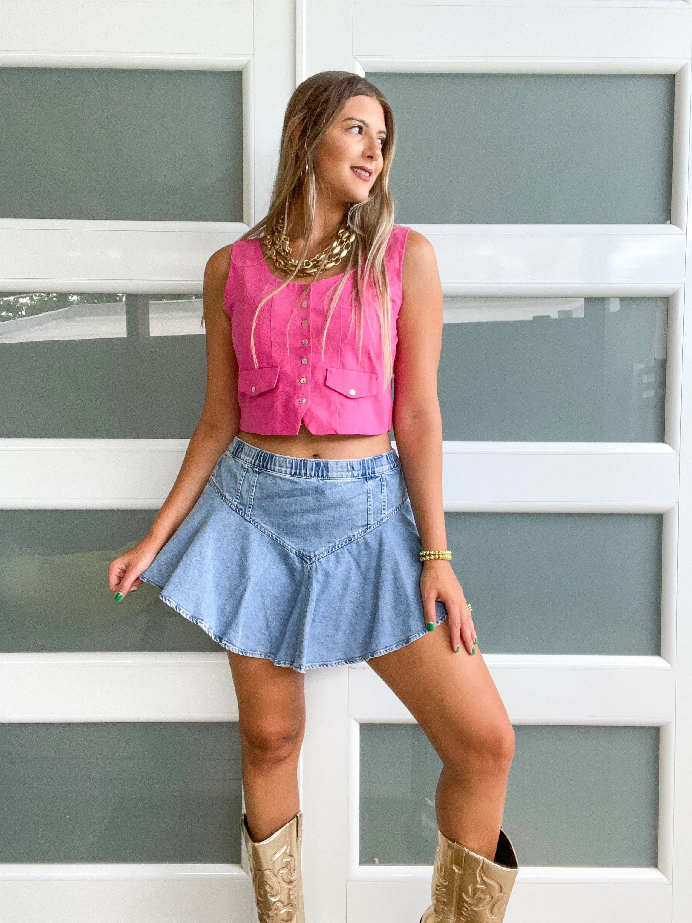HOT PINK TAILORED VEST TOP