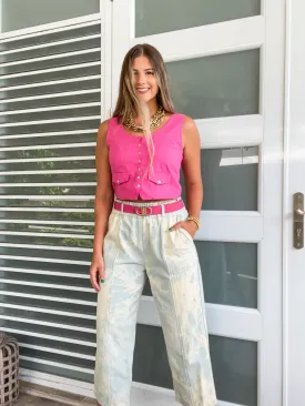HOT PINK TAILORED VEST TOP