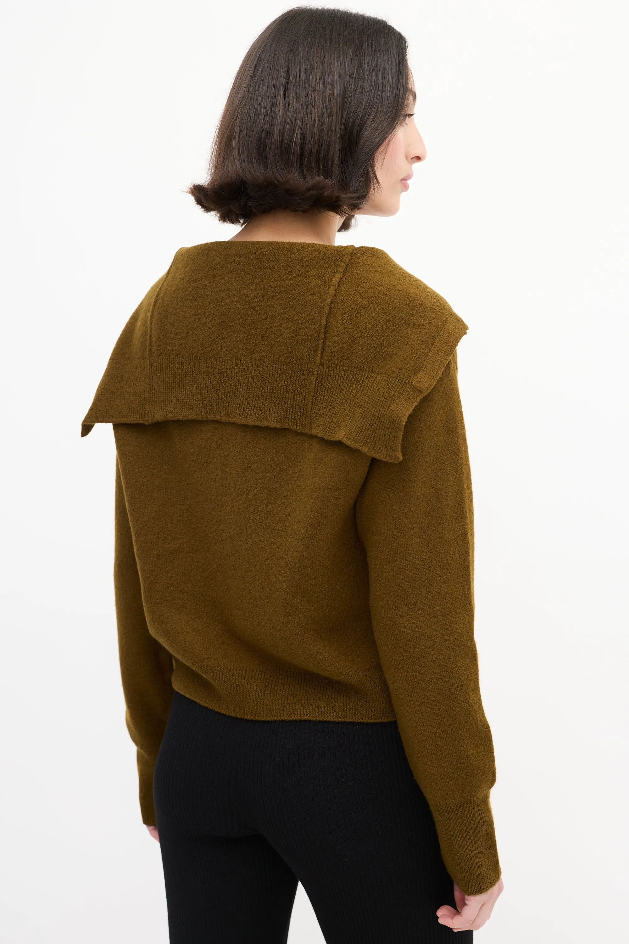 Khaki Brown Wool Sailor Cardigan