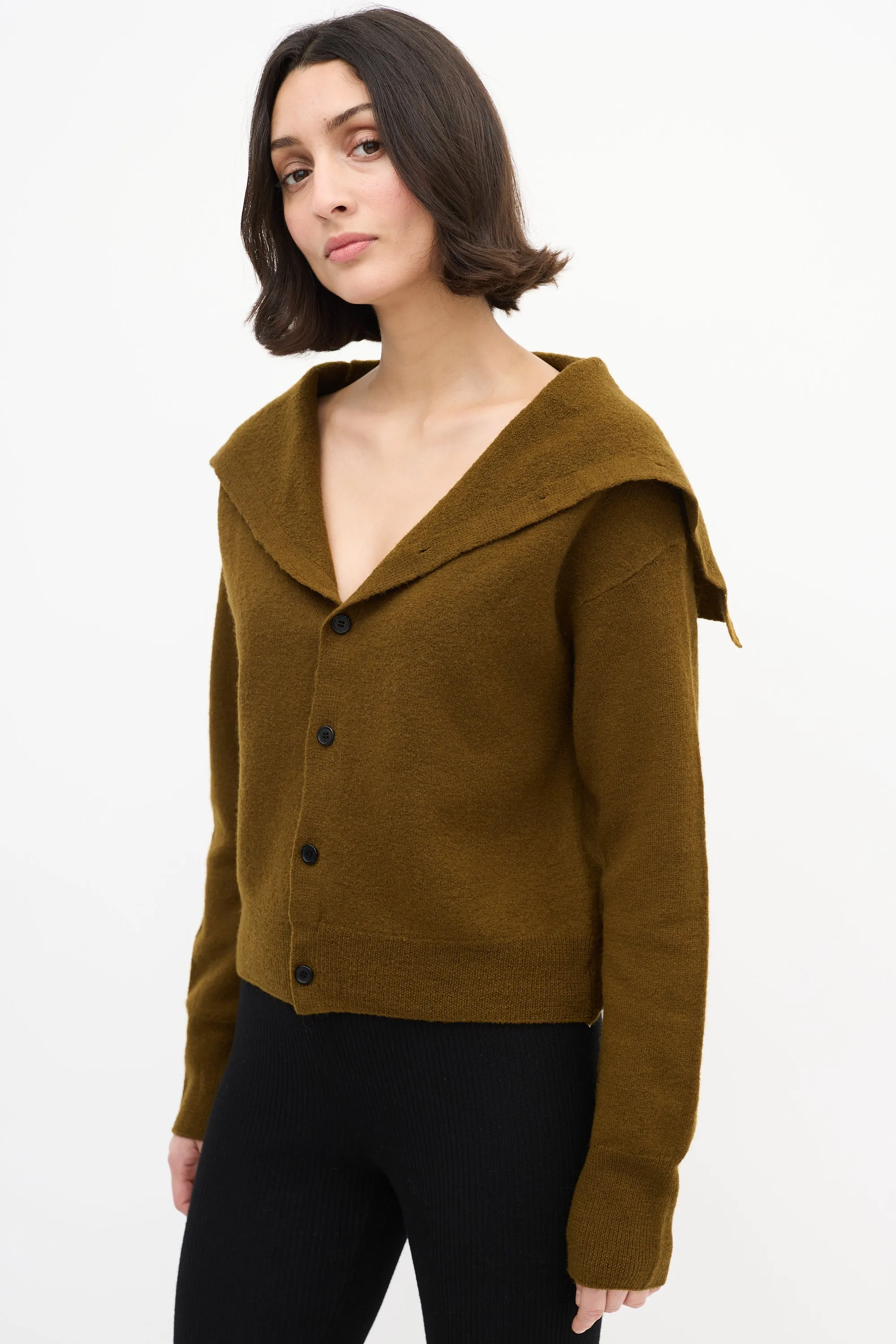 Khaki Brown Wool Sailor Cardigan