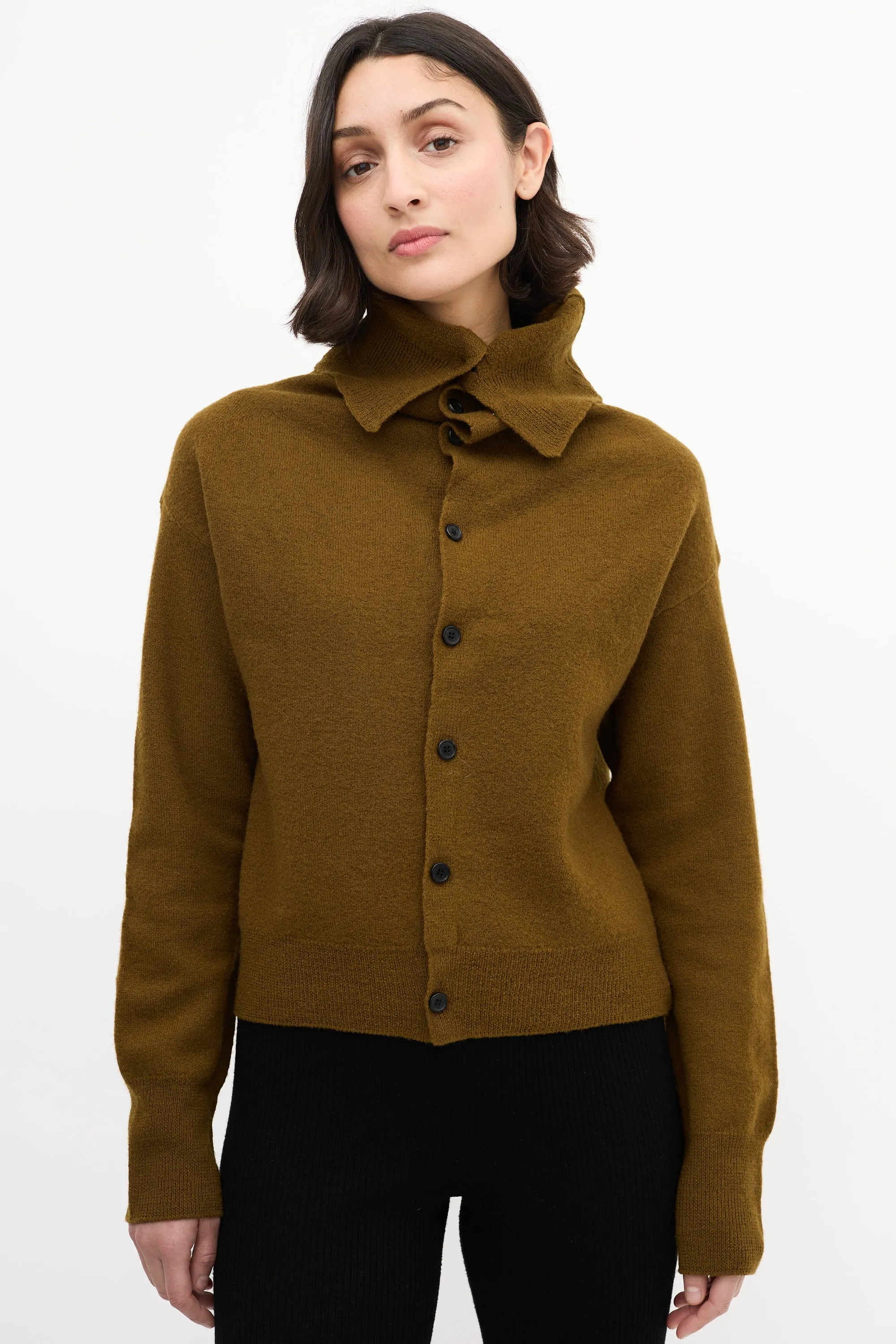 Khaki Brown Wool Sailor Cardigan